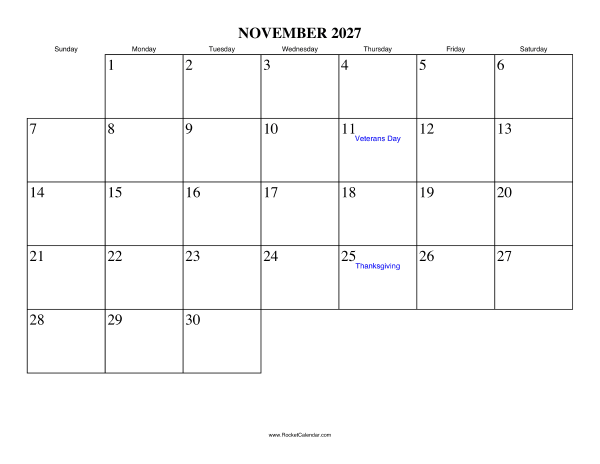 November 2027 Calendar: Your Ultimate Guide to Thanksgiving