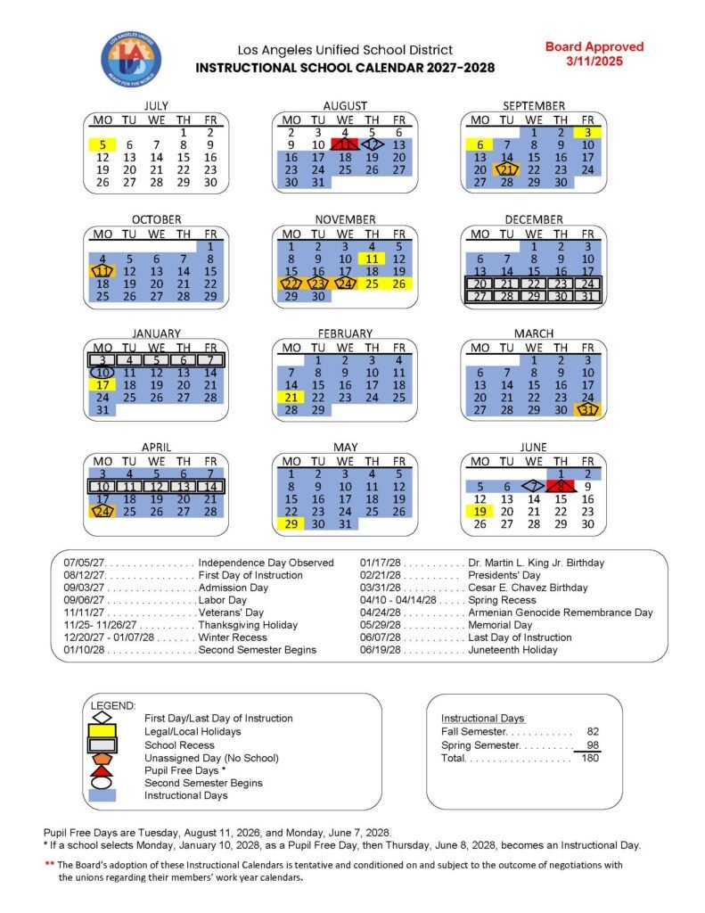 LAUSD Calendar 27-28: What Every Parent and Student Needs to Know