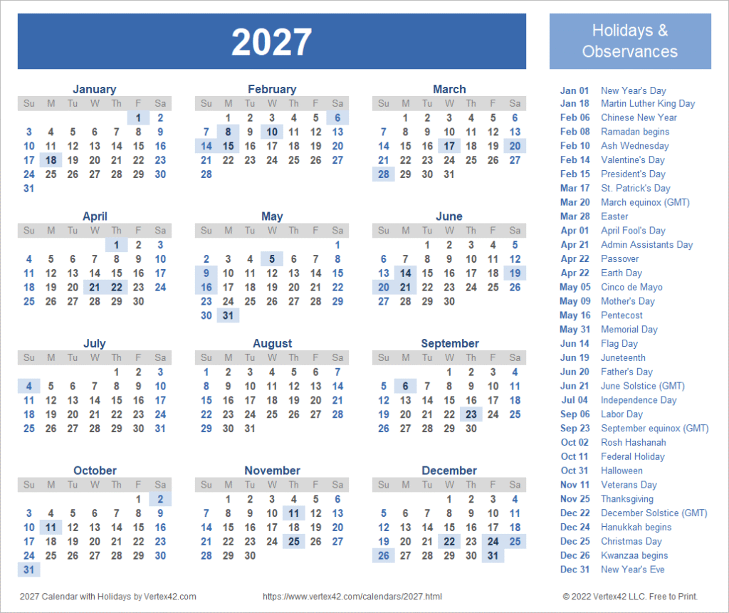 Your Ultimate Guide to a Free Printable 2027 Calendar With Holidays PDF