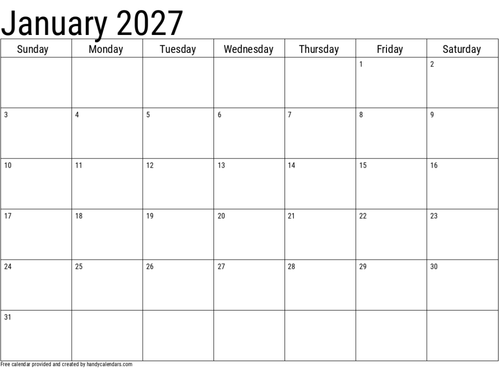 January 2027 Calendar Free Print: Organize Your Month with Ease