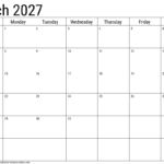 Free Printable March Calendar 2027: Plan Your Month With Ease