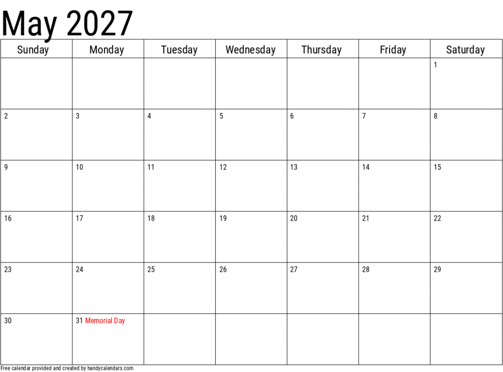 Your Ultimate Free Printable Calendar for May 2027: Plan Smarter, Not Harder