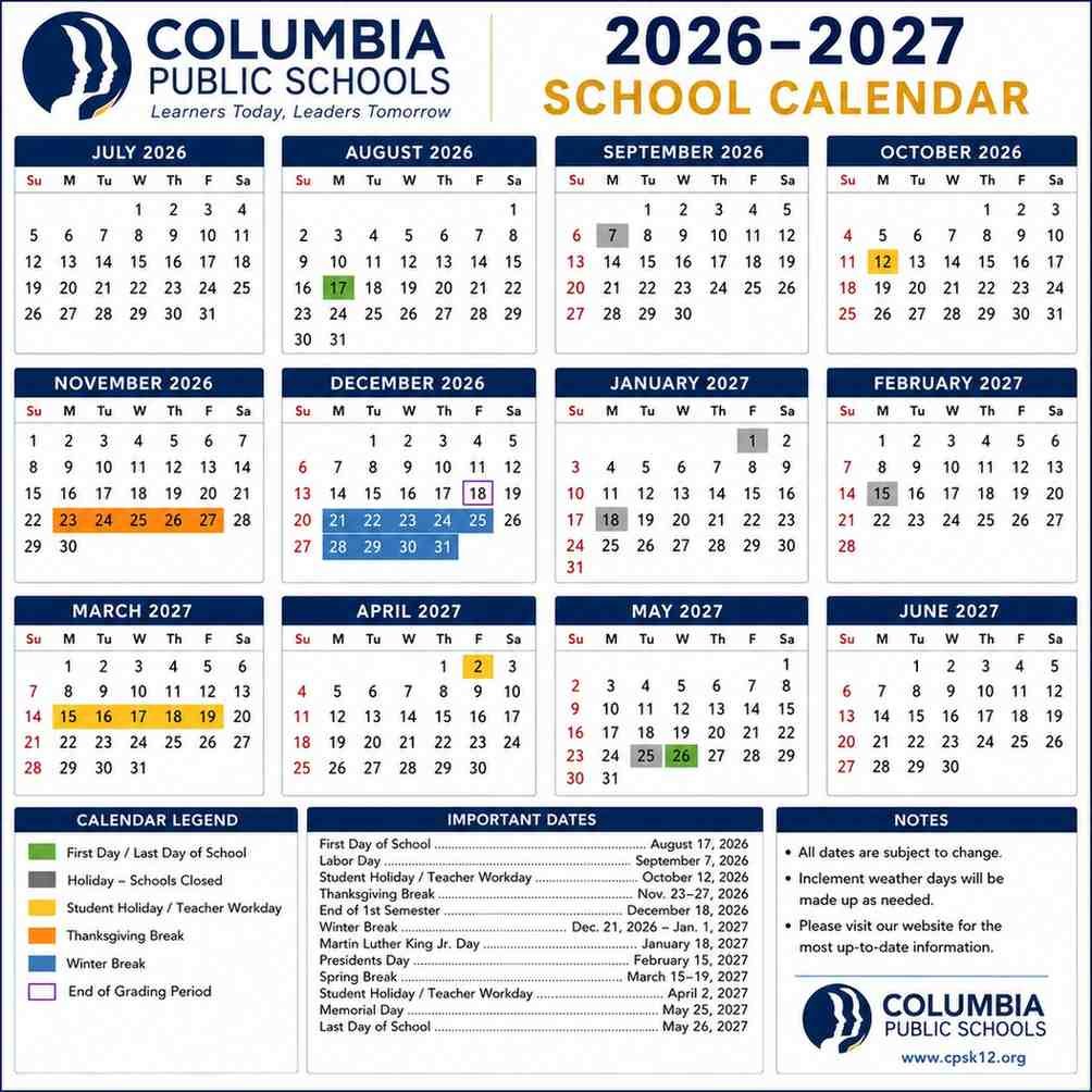 Columbia Public Schools Calendar 27-28: Key Dates and What to Expect