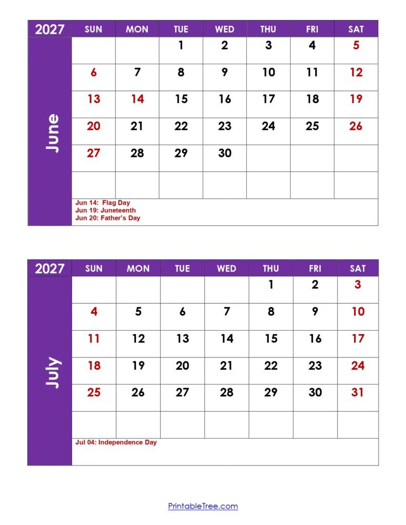 June And July 2027 Calendar Printable: Plan Smart, Live Better