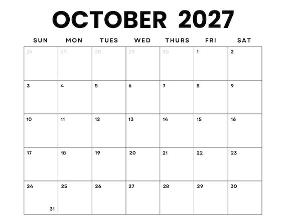 October 2027 Calendar Print: Your Ultimate Guide to Planning and Printing