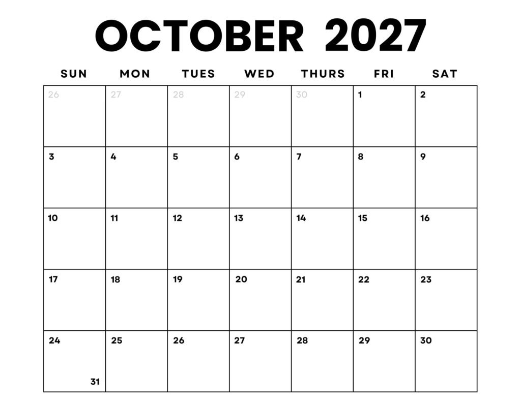 Master Your Plans with an October 2027 Blank Calendar