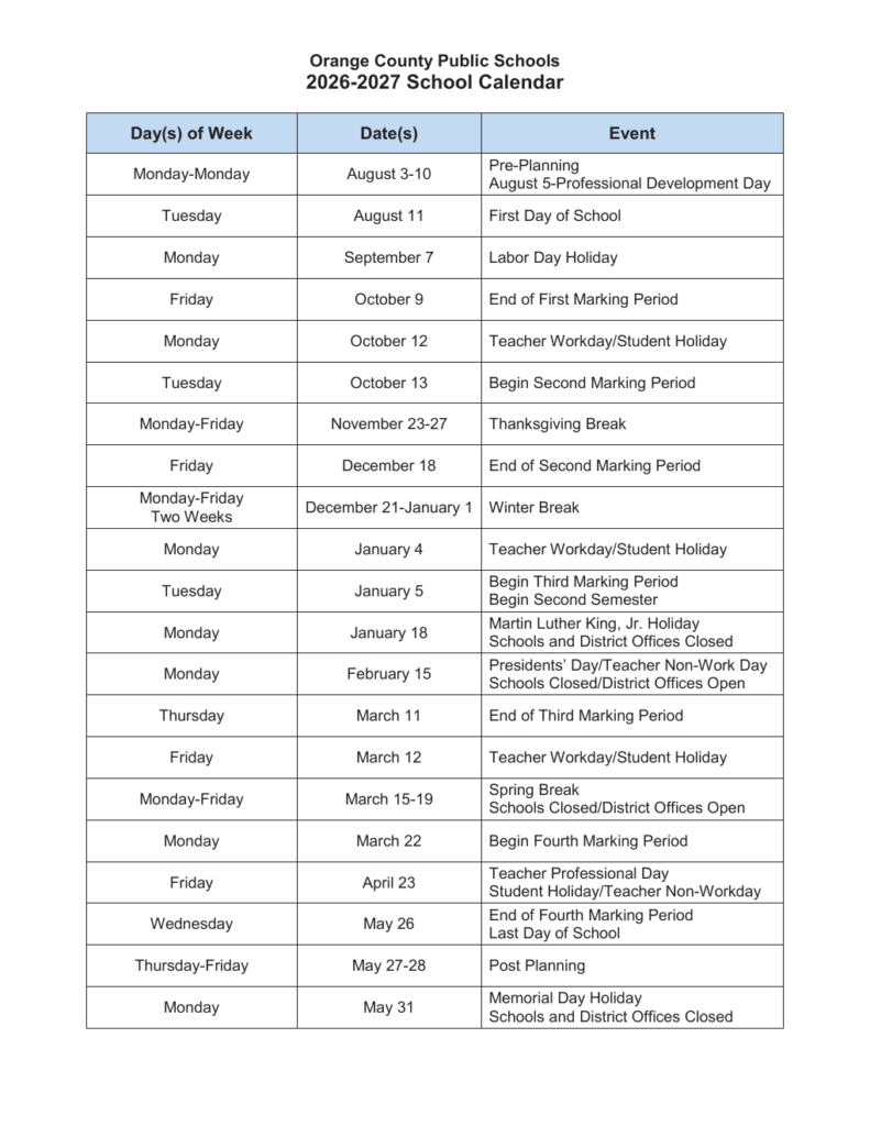 OCPS Calendar 27-28: Everything You Need to Know for the 2027-2028 School Year